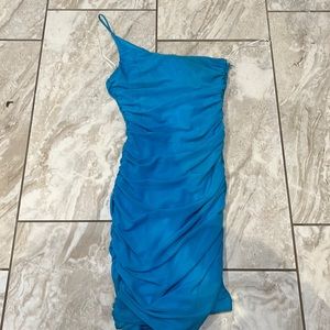 Blue mini one shoulder strap dress